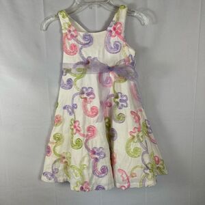Bonnie Jean Girls Pastel Floral Easter Wide Strap Dress Front Lavender Tie 5